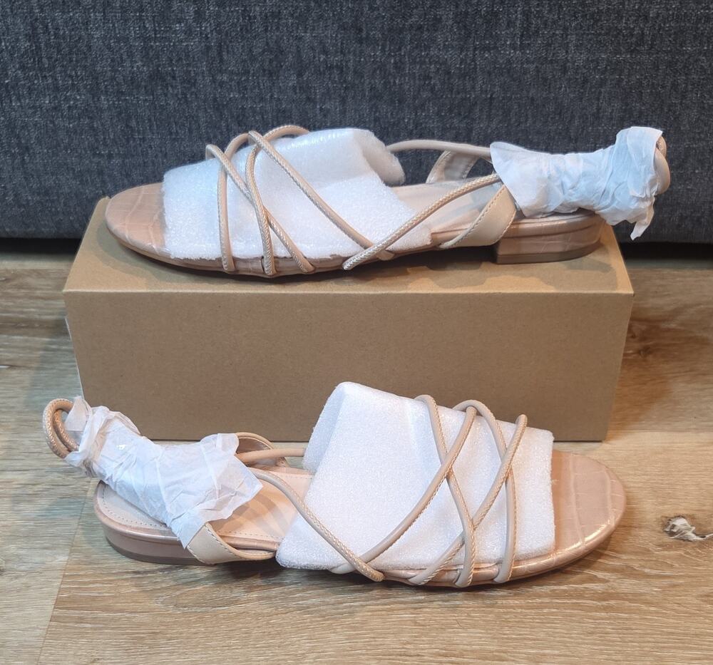 Ermonn Beige Strappy Wrap Flat Sandals Slip On Ankle Strap Women's US 10